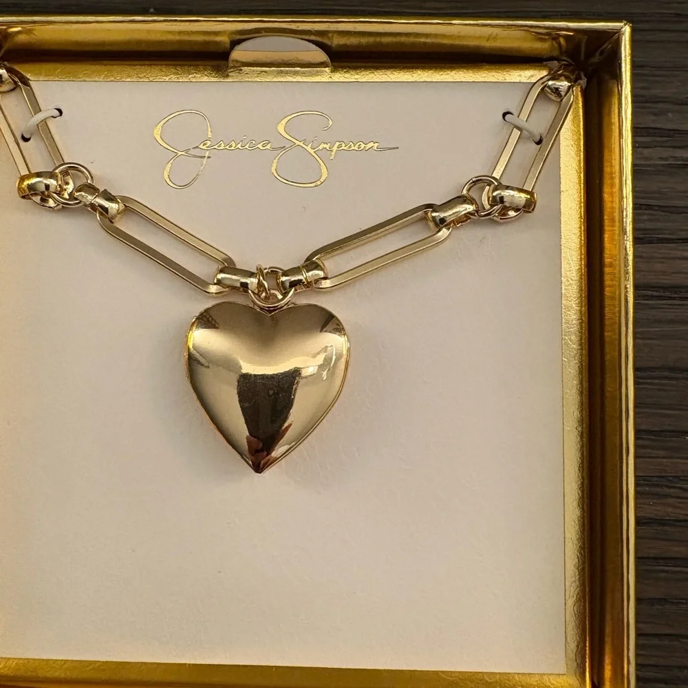 NEW Jessica Simpson Gold Heart Locket Necklace